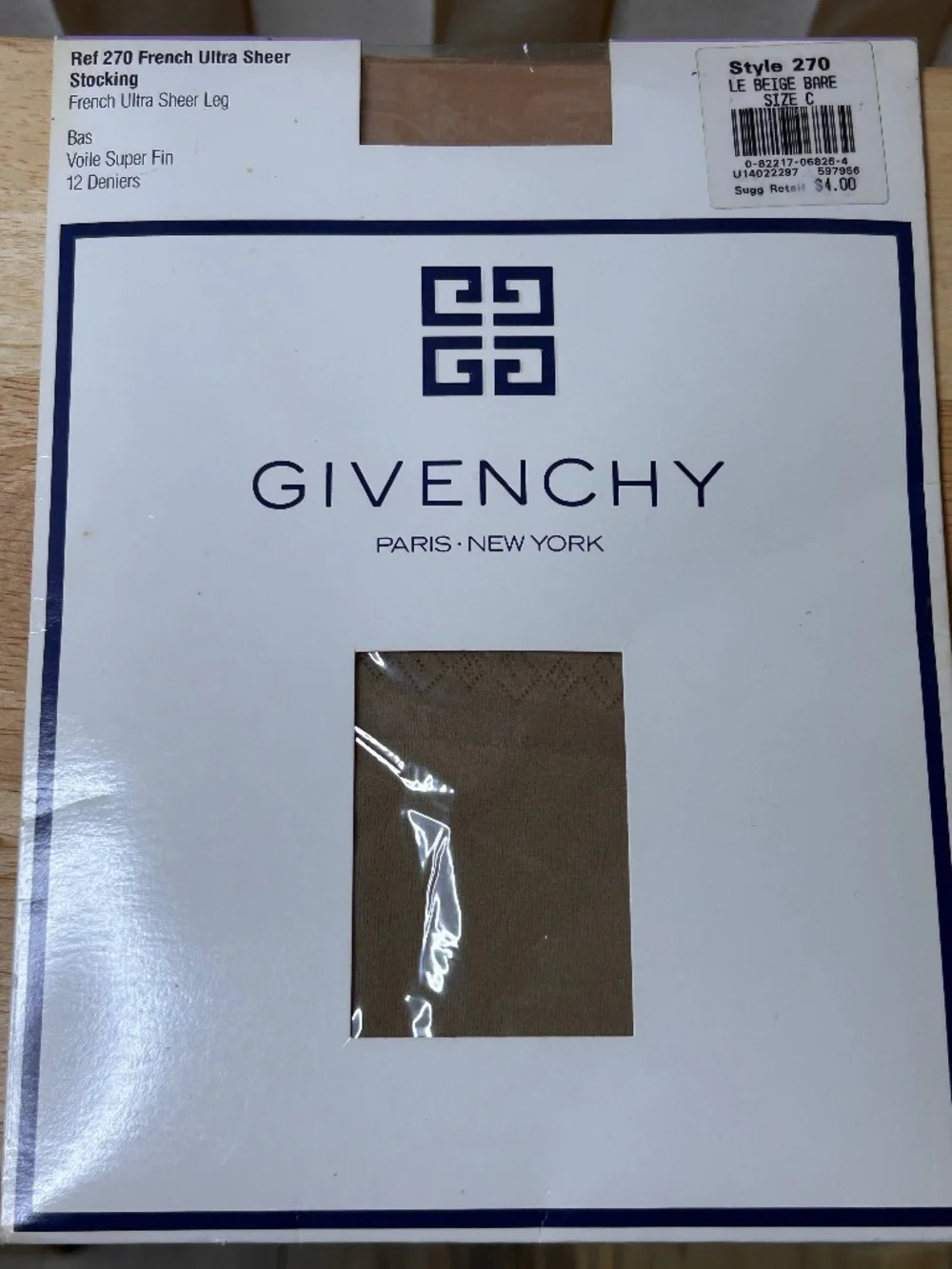*VINTAGE* NIB Givenchy Ultra Sheer Beige Thigh High Stockings Sz C Pin-Up Style